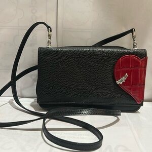 Brighton  Cupid Heartbeat Black Crossbody purse /wallet with Red Heart Accent